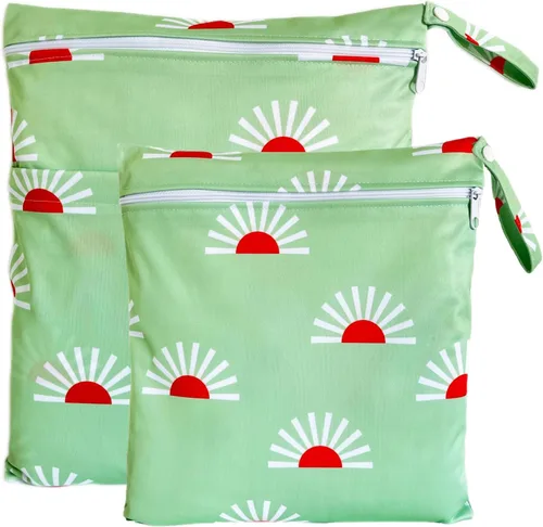 Vista 22 de Bolsa para pañales de tela, 2 bolsas impermeables y reutilizables con bolsillos con cremallera, lavable, reutilizable para viajes, playa, piscina