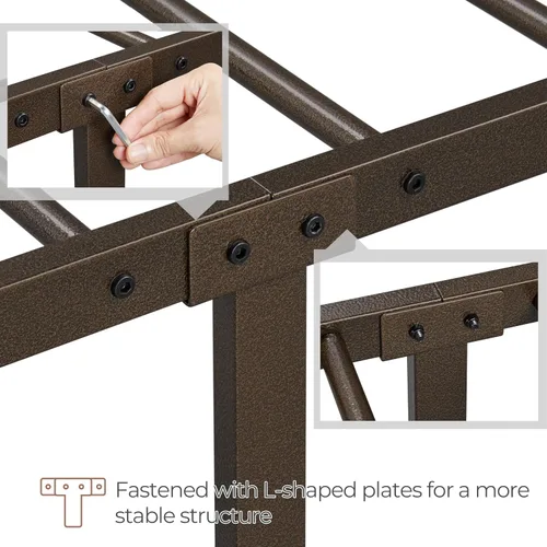 Vista 7 de Yaheetech Base de cama con plataforma de metal, cabecero y estribo Bronce