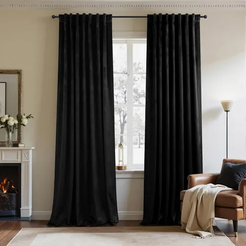 Vista 30 de Cortinas de terciopelo opacas para oscurecer la habitación de 63 pulgadas de largo para sala de estar, comedor, 2 paneles, privacidad pesada