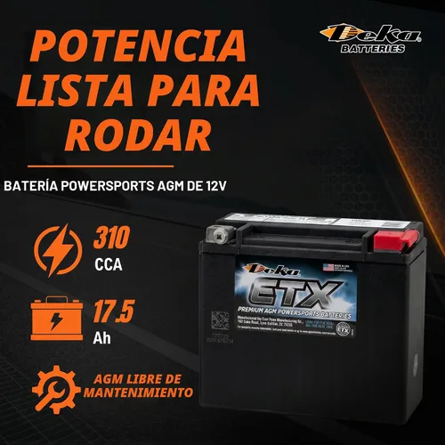 Vista 2 de Deka Power Sports ETX20L batería
