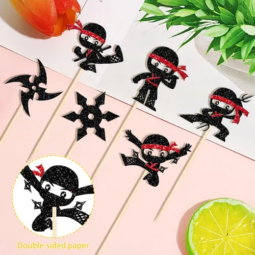 Vista 7 de 12 piezas de centros de mesa ninja de doble cara, dardos de artes marciales, karate, kung fu, guerreros, centros de mesa de flores para temática