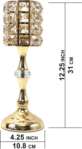 Vista 2 de allgala Portavelas decorativo votivo chapado en cristal (12 pulgadas, dorado)
