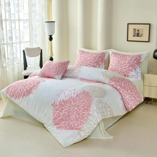 Vista 2 de Koniroom 6-Piece Pink Comforter Set Twin Size - Reversible Beige White Flower Bed in a Bag with Sheets, Pillowcases, Shams, and Decorative Pillow
