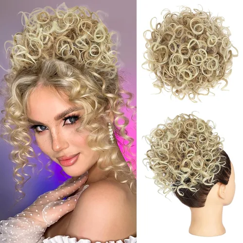 Vista 10 de Lommel Moño desordenado del pelo del pedazo natural suave rizado bollos Hairpieces (13W) Moño de pelo rizado suelto con cordón para mujer