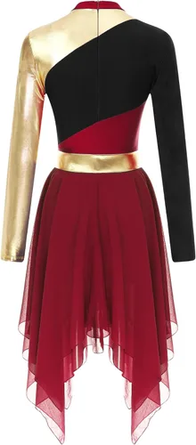 Vista 4 de TiaoBug Vestido de baile de alabanza de manga larga para mujer, vestido litúrgico metálico con bloques de color, vestidos de adoración
