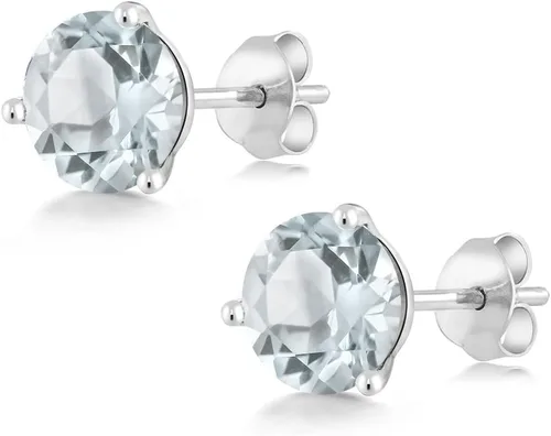 Vista 57 de Gem Stone King Aretes de oro de 14 quilates, 0.236 in, piedra natal redonda, Martini, 3 puntas, aretes de oro para mujer