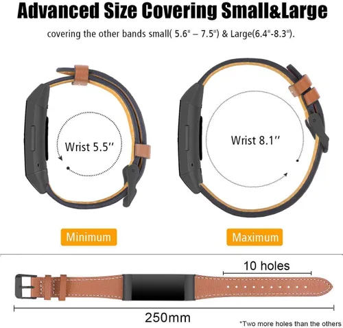 Vista 4 de Correa de cuero compatible con Fitbit Charge 3/Charge 4, bandas de cuero genuino de repuesto para mujeres y hombres 01. Conector de grafito y marrón