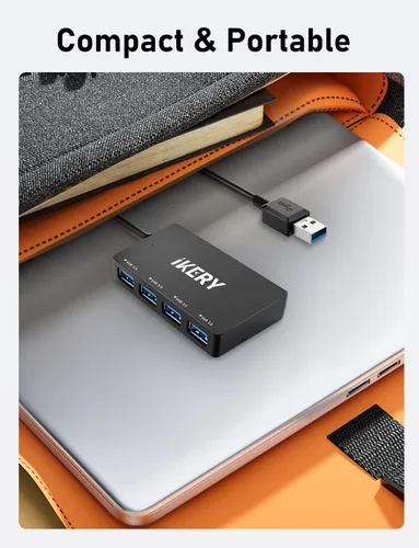 Vista 8 de Hub USB 3.0 de 4 puertos, concentrador de transferencia de datos de alta velocidad de 5 Gbps para laptop, PC, MacBook - Puertos portátiles tipo A
