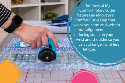 Vista 6 de TrueCut My Comfort - Cortador giratorio ergonómico de 1.772 pulgadas para tela, acolchado, costura, manualidades, zurdo o diestro, regla de guía
