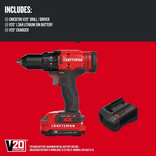 Vista 2 de CRAFTSMAN V20 - Juego de taladro/destornillador inalámbrico (CMCD700C1)