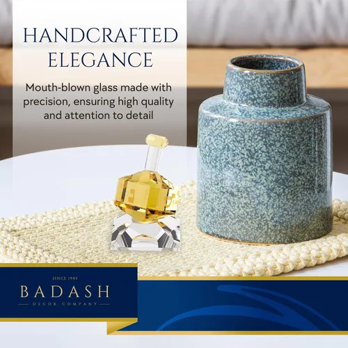 Vista 3 de Badash Decoración Dreidel de cristal amarillo hecha a mano, 3 pulgadas de alto