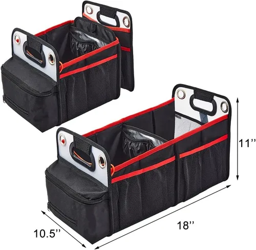 Vista 3 de COVAX Organizador de maletero de automóvil, almacenamiento plegable para asiento trasero con soporte aislado para bebidas, organizador de asiento