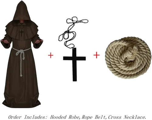 Vista 2 de VERNASSA Bata de monje medieval, bata de sacerdote, capa de disfraz de Halloween