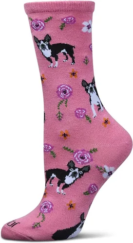 Vista 6 de MeMoi Calcetines novedosos de Bulldog Francés y Rosas Rayan Blend Crew Caverna azul