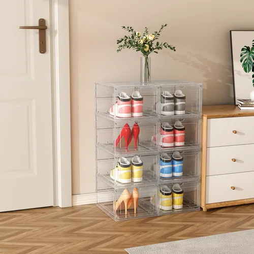 Vista 2 de Paquete de 5 cajas de almacenamiento transparentes extragrandes para zapatos, cajas de plástico apilables, material grueso, fácil de montar, ajuste