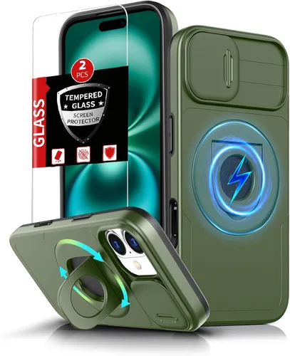 Vista 15 de Funda magnética para iPhone 11 Pro compatible con carga inalámbrica MagSafe, con 2 protectores de pantalla, anillo kickstand de 360° integrado +