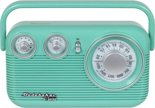 Vista 3 de Studebaker SB2003BT Bluetooth Retro Radio AM/FM portátil con CA o operación de batería (verde azulado)