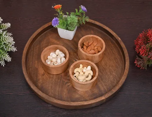 Vista 5 de EDHAS Bandeja Portavelas Decorativa Redonda de Madera para Centros de Mesa para Mesas de Café, Decoraciones Modernas para el Hogar Estilo Granja