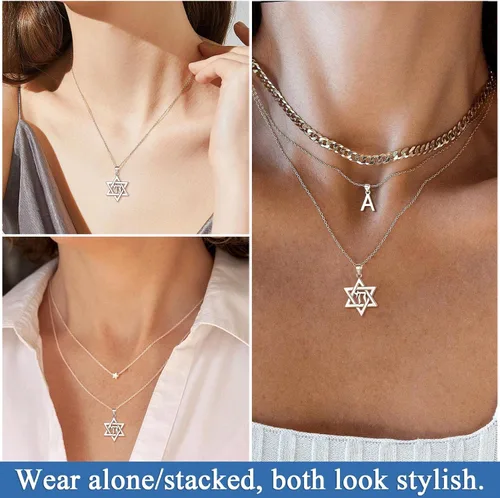 Vista 4 de Silvora Collar hebreo personalizado con colgante judío de plata de ley para mujer con embalaje delicado