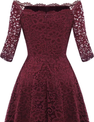 Vista 7 de Dressystar - Vestido de encaje para mujer, vestido asimétrico con vuelo y hombros descubiertos ideal para cóctel, dama de honor, fiesta formal