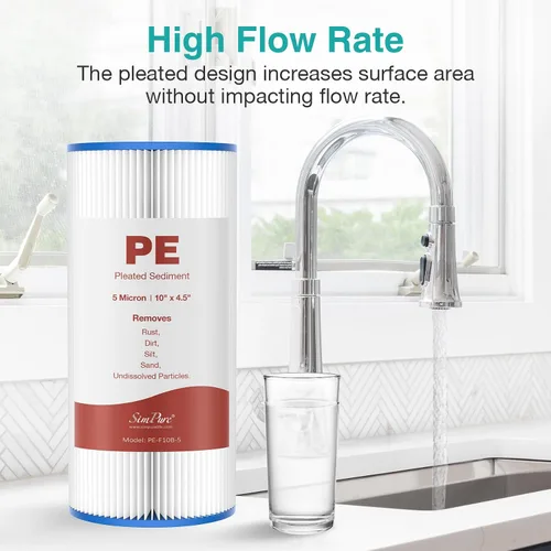 Vista 4 de SimPure Filtro de agua de sedimento plisado de 10 x 4.5 pulgadas, cartucho de filtro de agua para toda la casa de 5 micrones para agua de pozo
