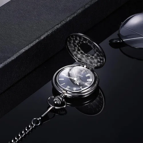 Vista 4 de Hicarer Reloj de bolsillo clásico de cuarzo con escala de números romanos y cinturón de cadena