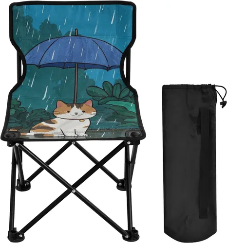 Vista 4 de Sillas portátiles compactas de gato blanco de dibujos animados para adultos, ultraligera, ultraligera, incluye bolsa de transporte, sillas al aire