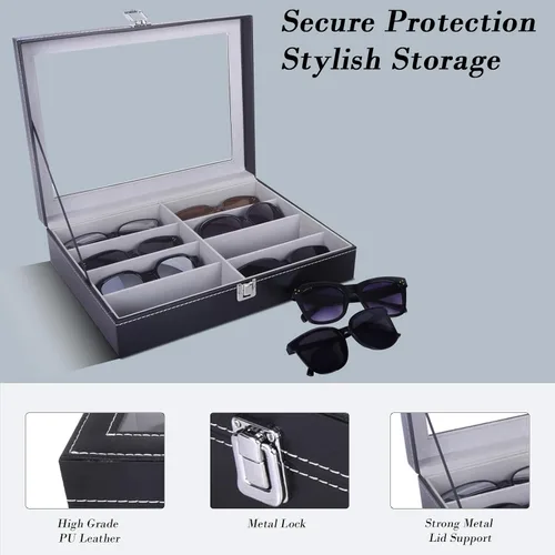 Vista 6 de AUTOARK AW-082 - Organizador de cuero para lentes de sol, 8 piezas, color negro
