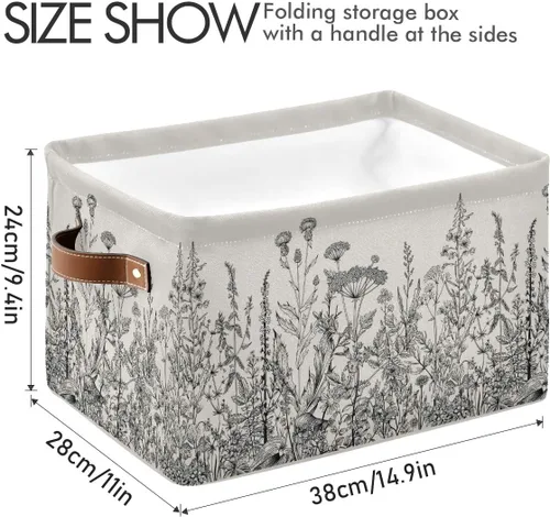 Vista 3 de Blueangle Cesta de almacenamiento rectangular de flores blancas y negras, 15 x 11 x 9.5 pulgadas, cesta organizadora plegable para decoración