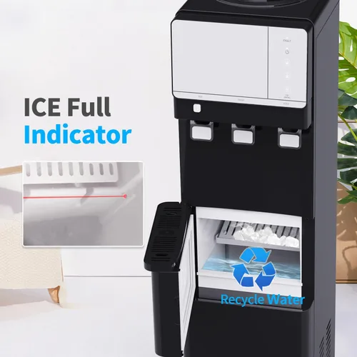 Vista 6 de IKT Dispensador de enfriador de agua fría y caliente con máquina de hielo para botella de 5 galones, 27 libras, capacidad diaria, luz nocturna