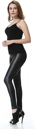 Vista 2 de Everbellus Leggings de cuero sintético negro sexy para mujer pantalones de moda