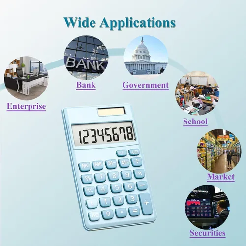 Vista 8 de Pequeña calculadora básica linda para niños, calculadora azul claro tamaño mini bolsillo