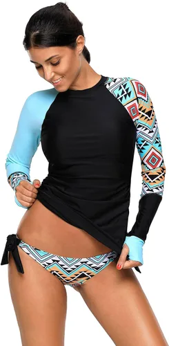 Vista 4 de Conjunto de tankini azteca de manga larga para mujer