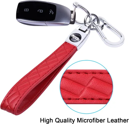 Vista 2 de Wisdompro Llavero de cuero de microfibra para automóvil, llavero universal con 3 llaveros y 1 destornillador para hombres y mujeres, color rojo