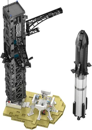 Vista 6 de Space Rocket - Juego de bloques de construcción de 1778 piezas con almohadilla de lanzamiento, modelo de cohete de exhibición coleccionable, regalo