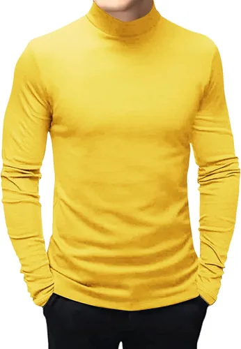 Vista 8 de Mens T Shirt Long Sleeve Basic Mock Turtleneck Pullover Thermal Solid Tops Verde militar