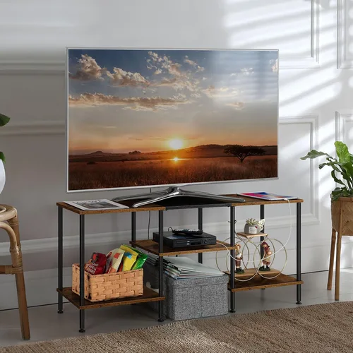 Vista 10 de OYEAL Soporte de TV Negro para Dormitorio con Tomas de Corriente para TV de hasta 50 Pulgadas, Pequeño Centro de Entretenimiento con Almacenamiento