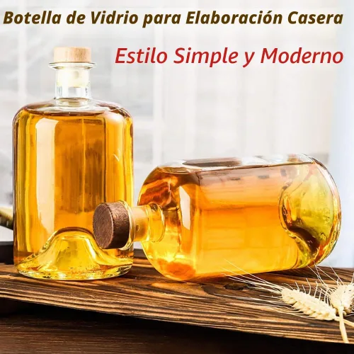 Vista 5 de Paquete de 2 botellas de licor de vidrio transparente de base pesada de 25 onzas con tapas de madera en T, botellas de vino transparentes, botellas