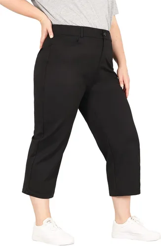 Vista 3 de Bamans Pantalones capri de talla grande para mujer, elásticos, cómodos, de pierna recta, para el trabajo, con bolsillos