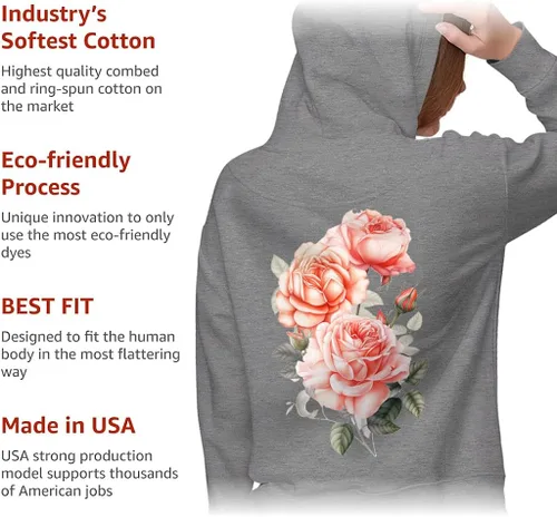 Vista 5 de Pink Rose Women's Zip Hoodie - Flower Print Hooded Sweatshirt - Illustration Hoodie