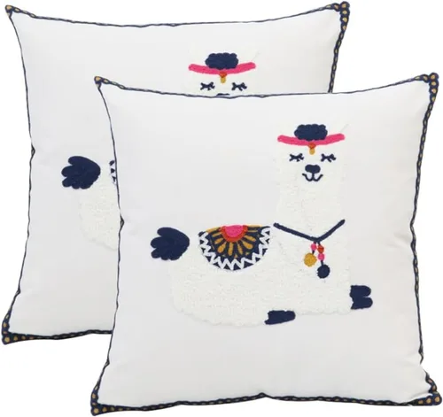 Vista 8 de Pack of 2 Embroidered Decorative Throw Pillow Cover 18x18 Inch Farmhouse Floral Pillowcase for Living Room Sofa Bed (Big Pumpkin)
