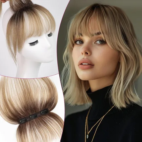 Vista 6 de EMMOR Flequillo con clip, flequillo de cabello 100% humano con 3 clips antideslizantes, extensiones de cabello superior de cobertura de 360°