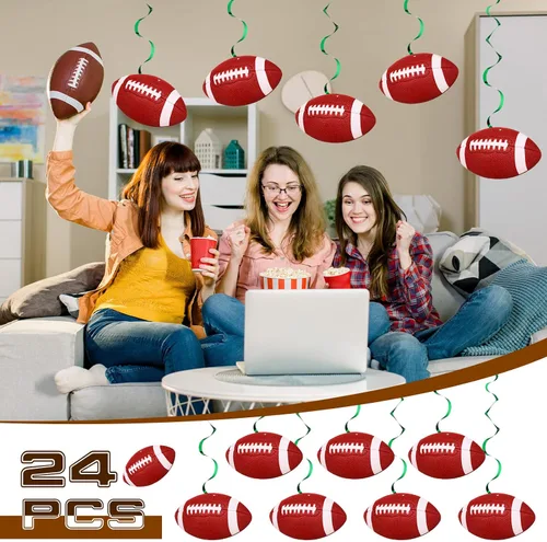 Vista 4 de 24 piezas de decoraciones de fiesta de fútbol de 7.9 pulgadas, remolinos colgantes de fútbol, suministros para fiestas de fútbol, remolinos