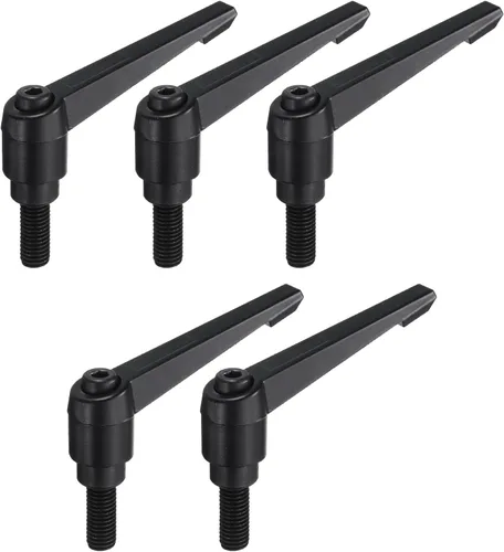 Vista 20 de uxcell 5 piezas de manija de palanca de sujeción ajustable M5 x 1.969 in de óxido negro métrico de acero al carbono macho roscado perillas de mano