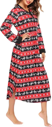Vista 4 de Ekouaer Camisón largo para mujer con cuello en V, ropa de dormir de longitud completa con bolsillos