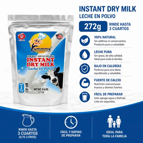 Vista 2 de Yummmy Leche seca en polvo, 9.6 oz baja en grasa, certificado Kosher, tamaño WIC
