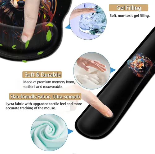 Vista 5 de Alfombrilla de mouse ergonómica para juegos con soporte de muñeca y teclado de espuma viscoelástica con base antideslizante para escritorio