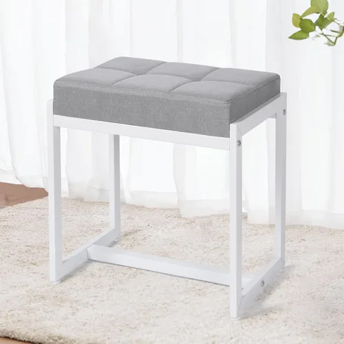 Vista 9 de Taburete de tocador, taburetes de silla de tocador para sala de maquillaje, taburete cuadrado de lino para tocador, otomanos pequeños acolchados