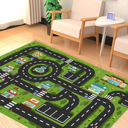 Vista 7 de Alfombra ABC Análoga para Niños, Alfombra de Juego de Sala de Juegos, Alfombra de Juego de Coches, Alfombra de Carretera de la Vida de la Ciudad