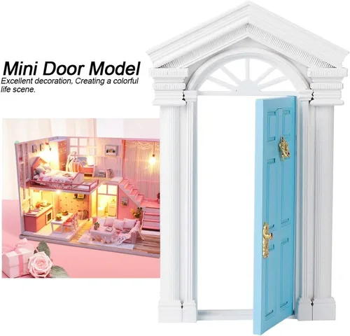 Vista 3 de Puerta de madera de casa de muñecas 1:12, puerta de hadas en miniatura para casa modelo a escala, accesorio de decoración de madera de abedul